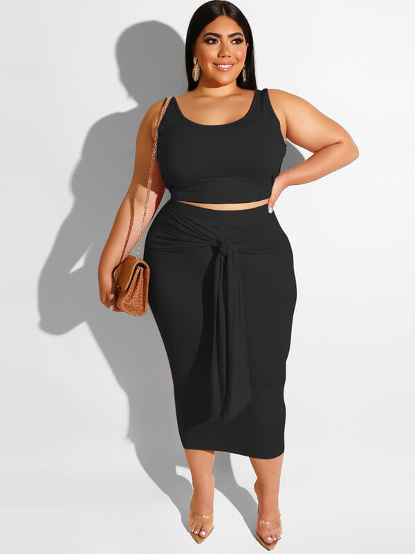 Plus Size Two Piece Tank Top Maxi Skirts Set
