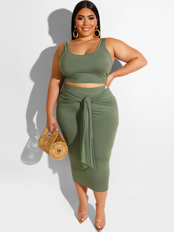 Plus Size Two Piece Tank Top Maxi Skirts Set