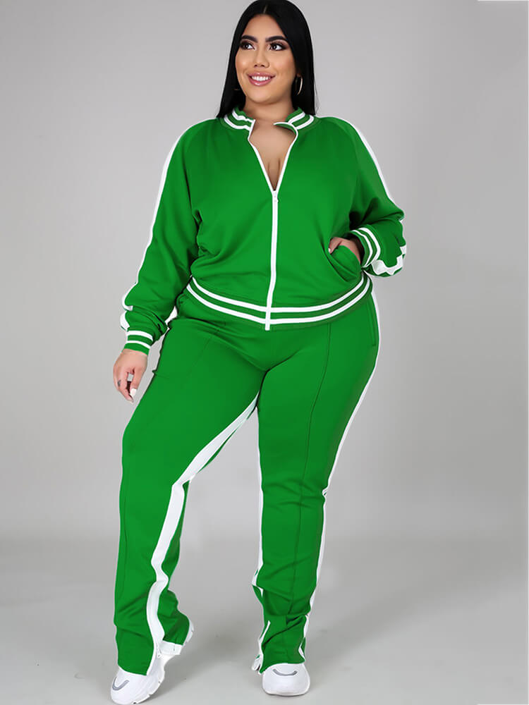 Plus Size Cold Shoulder Jacket Pants Set