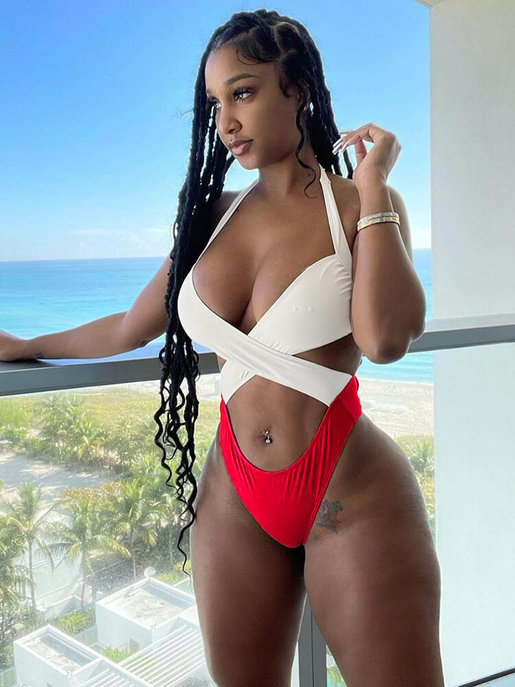 One Piece Halter Criss Cross Wrap Bikini Bandage Swimsuit