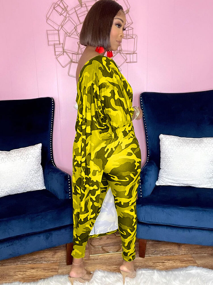 Two Piece Printed Irregular Top Skinny Long Pants