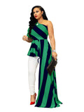 Striped One Shoulder High Low Irregular Top Dress