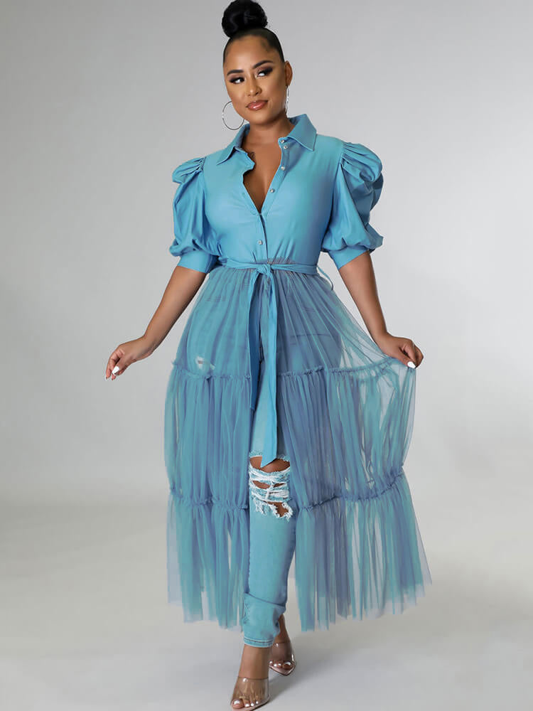 Mesh Patchwork Short Sleeve V Neck Top