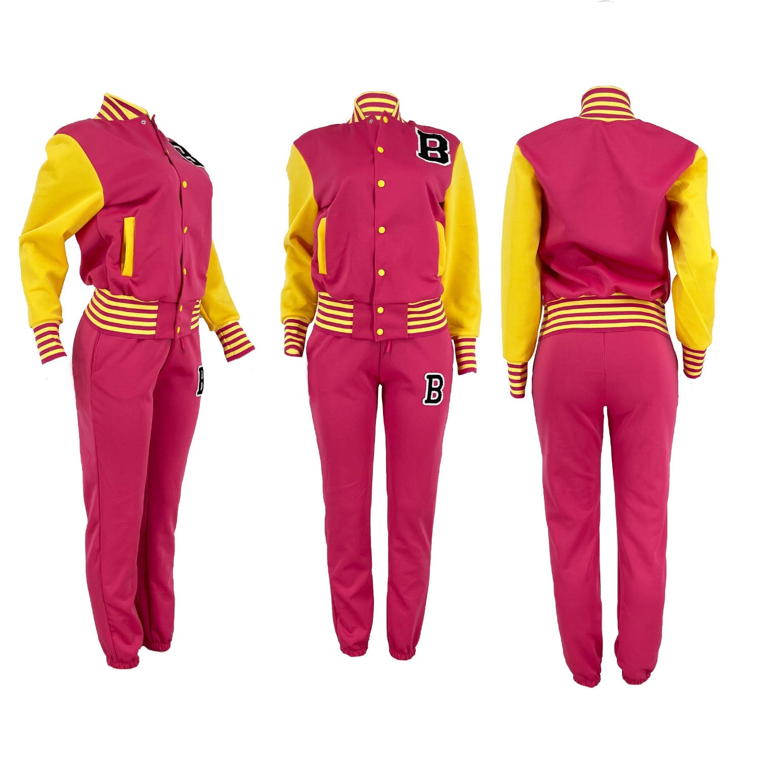 Two-Piece Letter Print Color Block Baseball Set