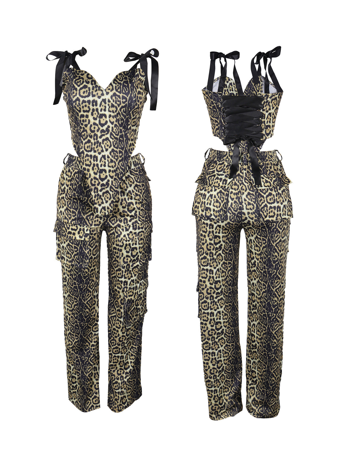 Leopard Lace-Up Cargo Pants Set