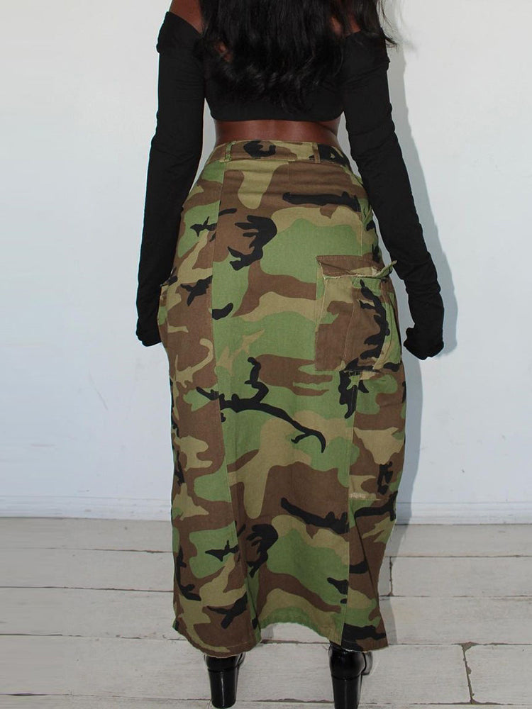 Camouflage Utility Pockets Split Skirt