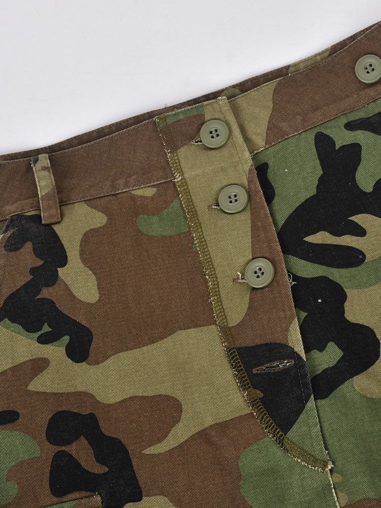 Camouflage Utility Pockets Split Skirt