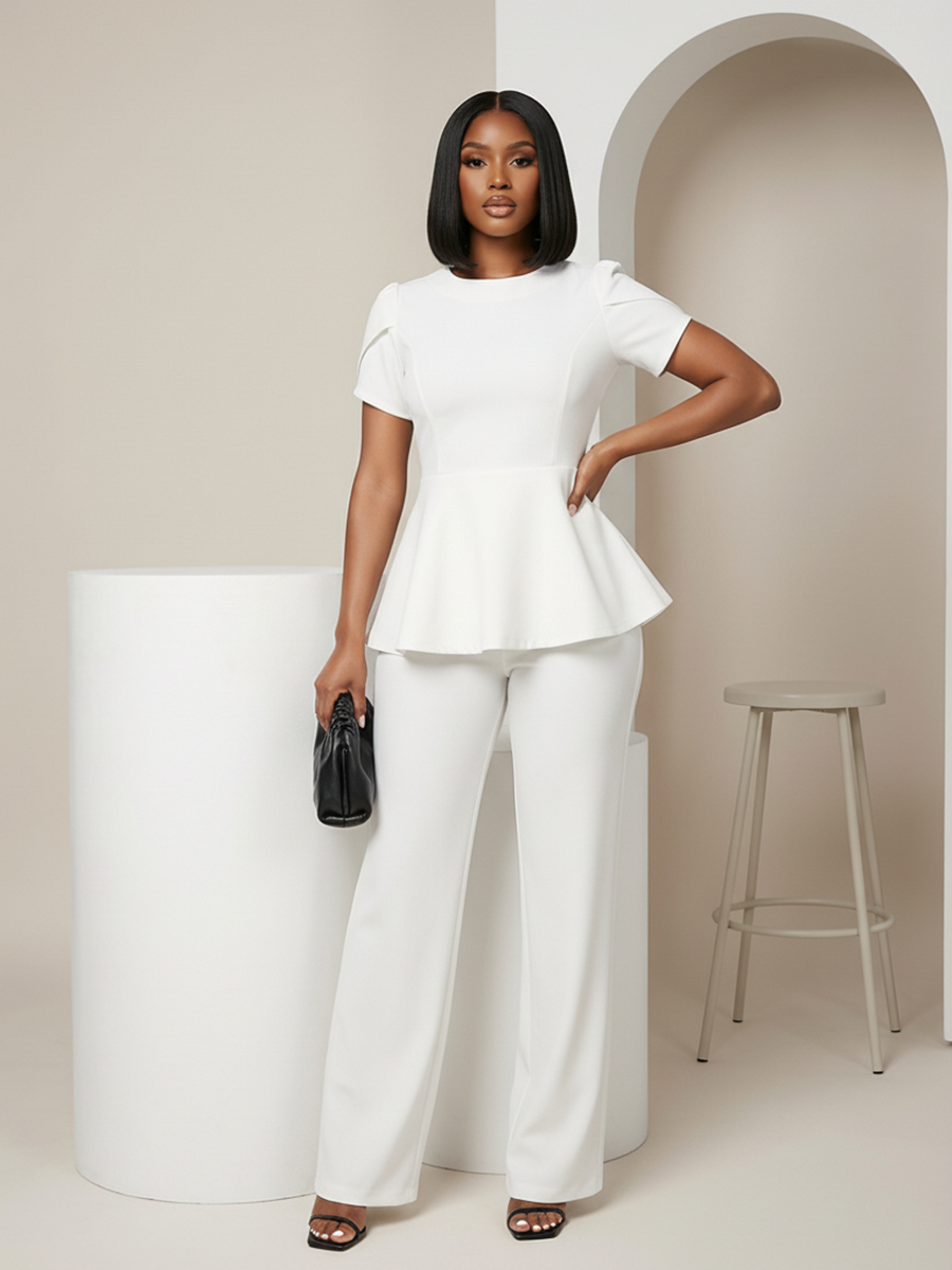 Short Sleeve Ruffle Top Pants Set