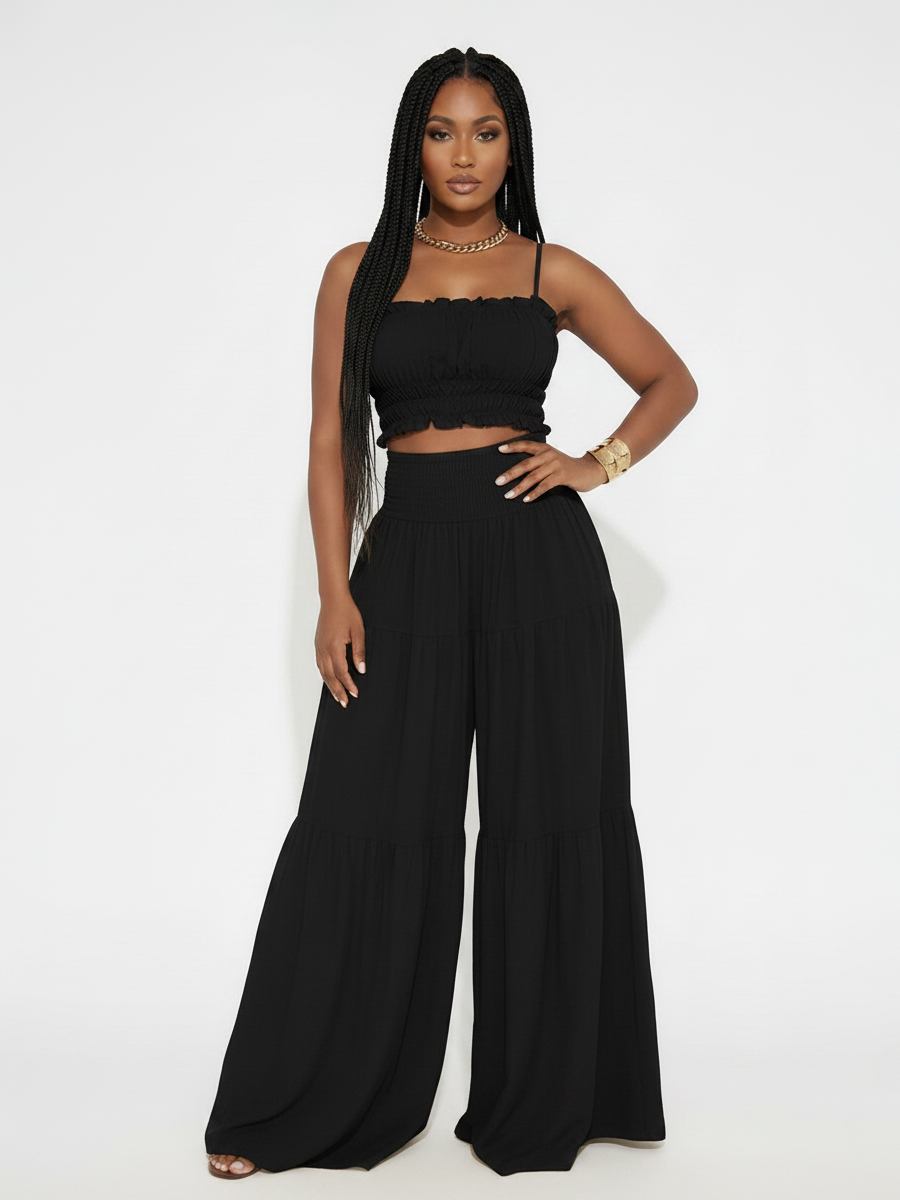 Spaghetti Strap Crop Top Wide Leg Pants Set
