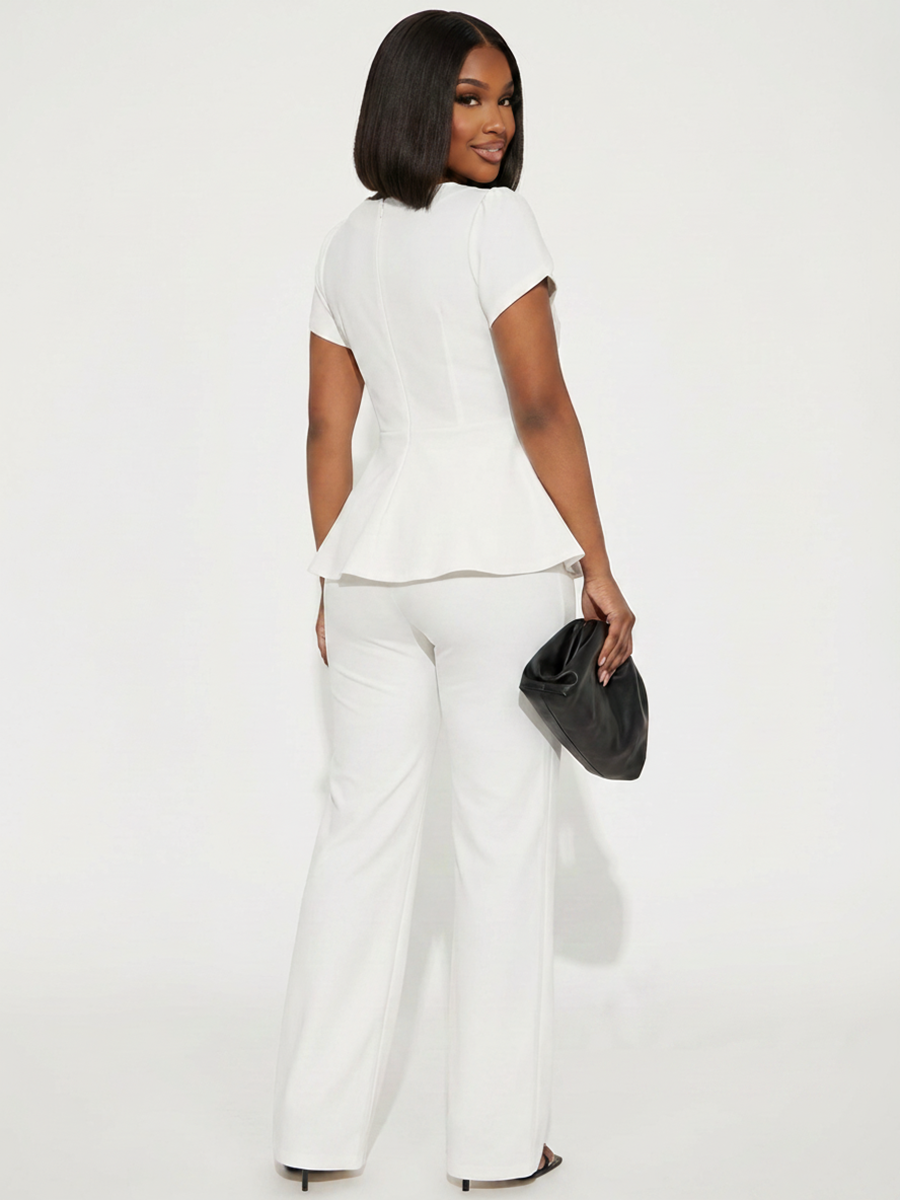 Short Sleeve Ruffle Top Pants Set