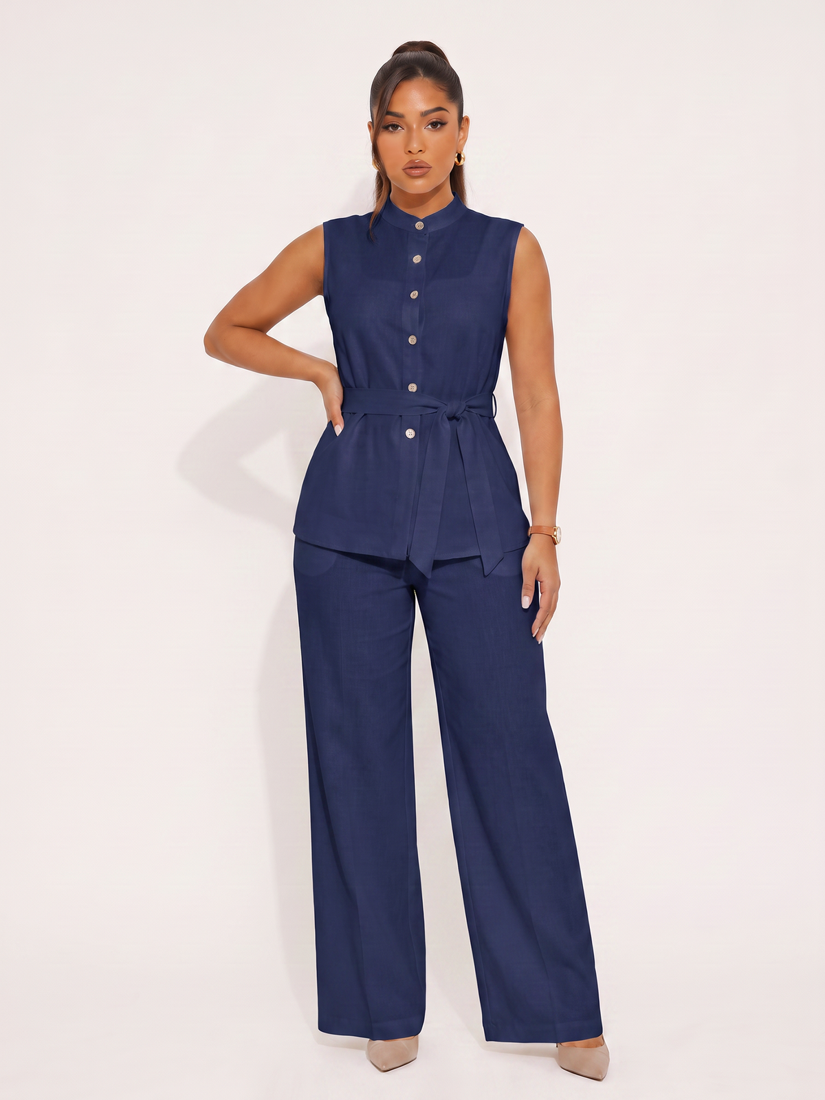 Sleeveless Shirt  Flare Pants Set