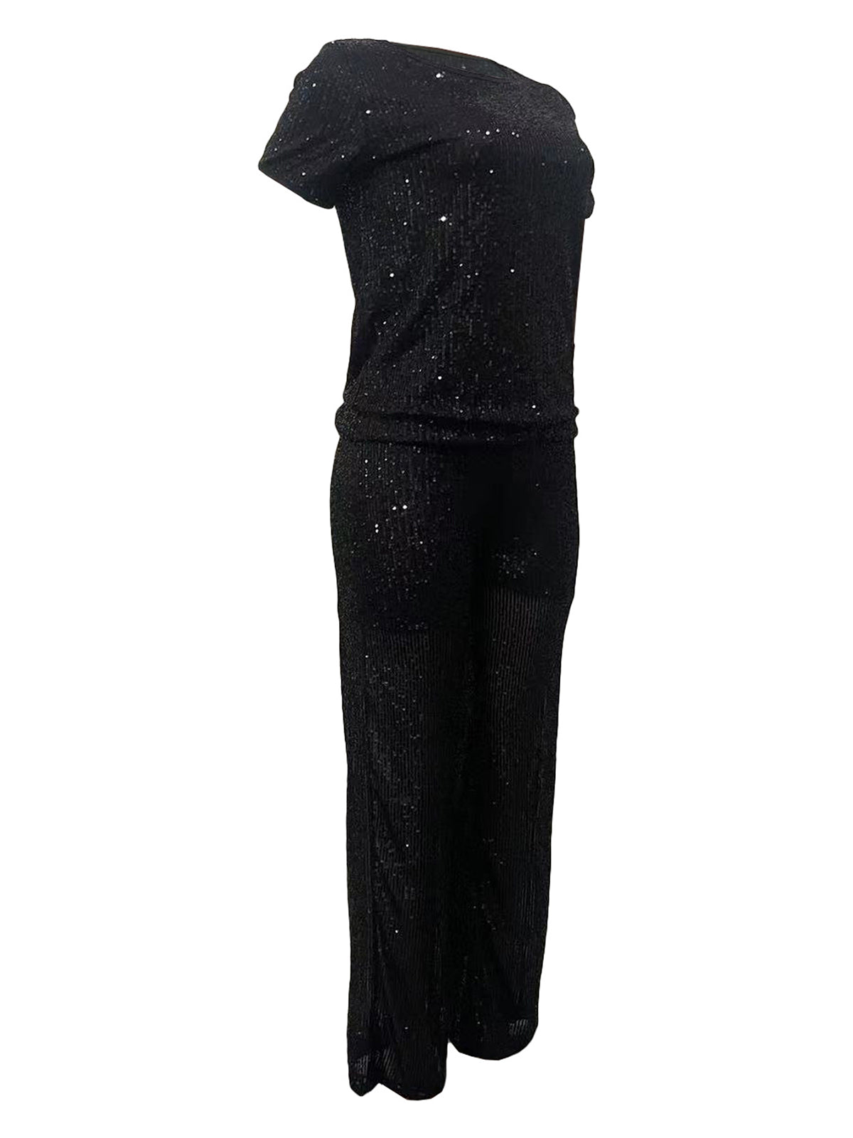 Sequin Solid Color Pants Set