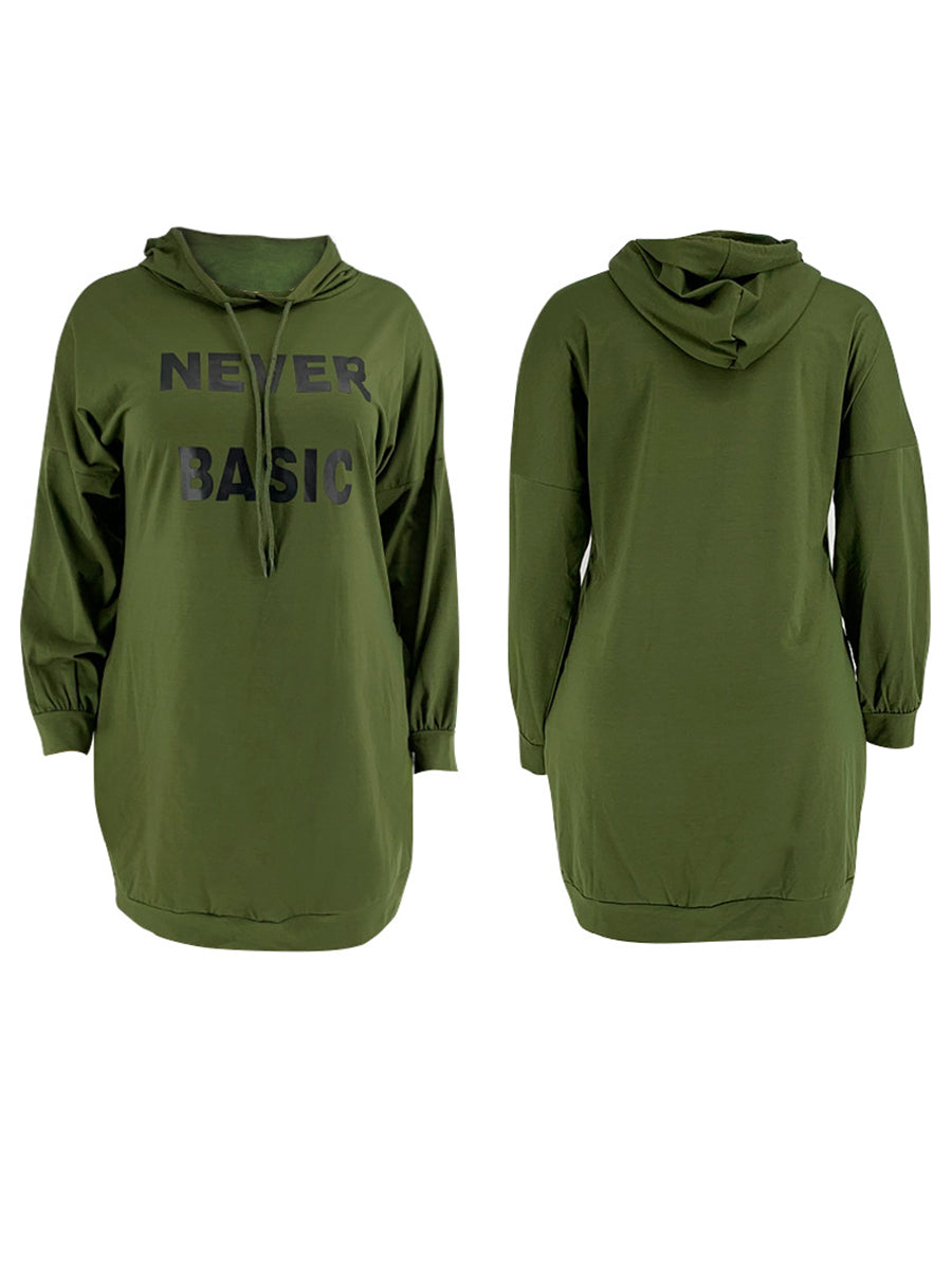 Plus Size Letter Print Hooded Sweatshirt Dress