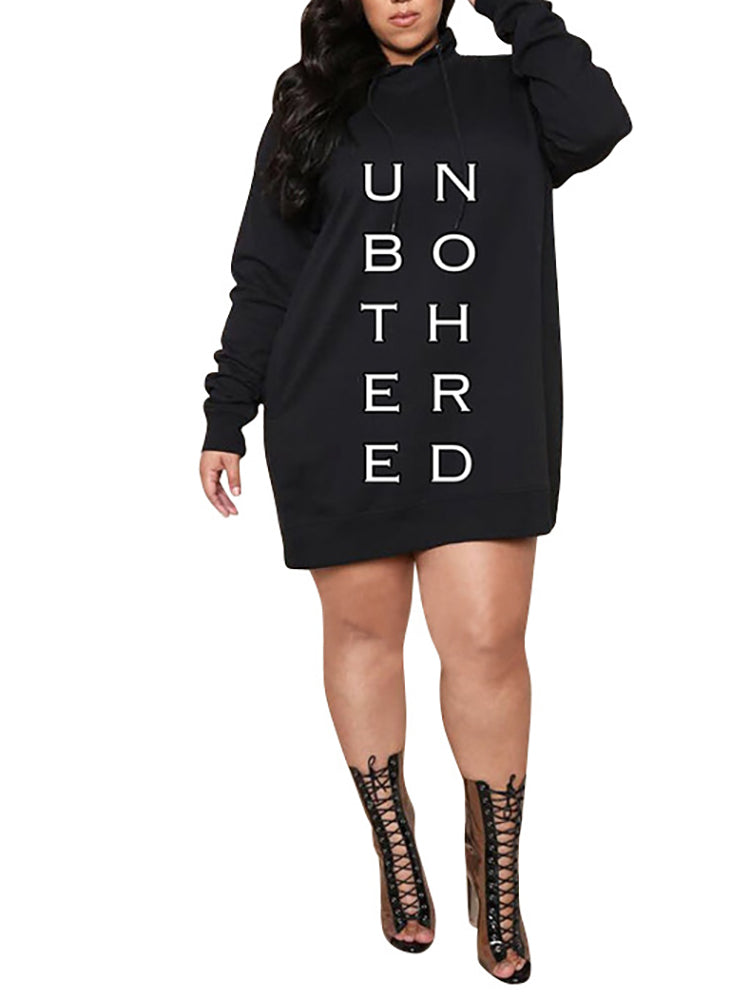 Plus Size Letter Print Hooded Sweatshirt Dress