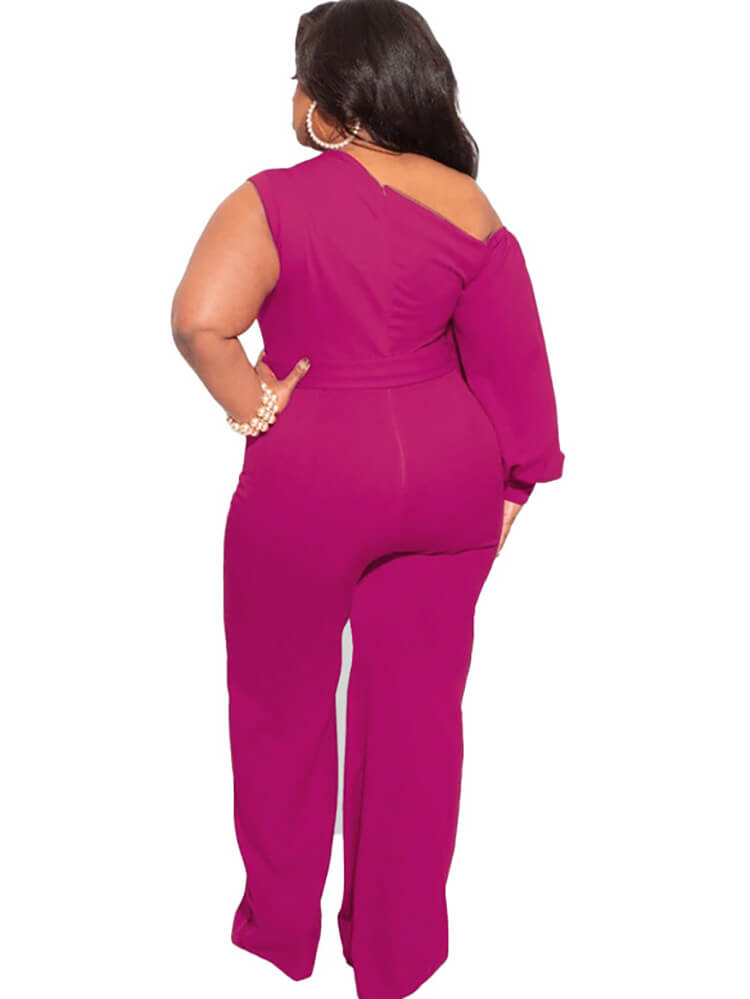 Plus Size Puff Sleeve Belted Wide Leg Pant Jumpsuit