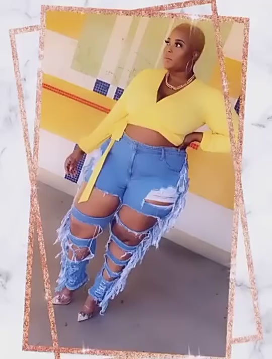 Plus Size Fringe Ripped Cutout Denim Jeans