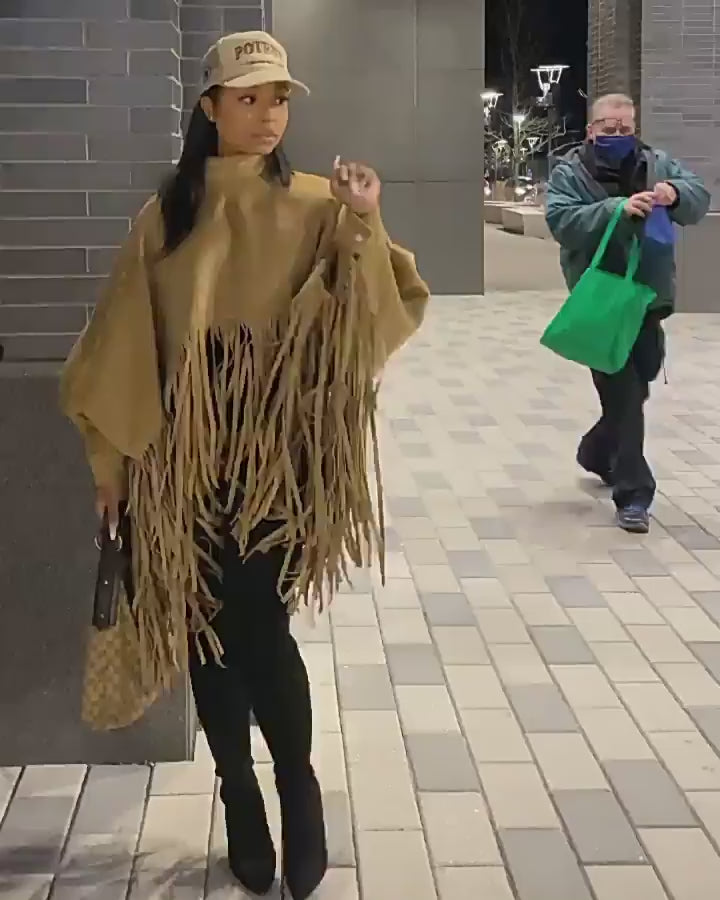 Batwing Sleeve Zipper Tassel Ponchos Top