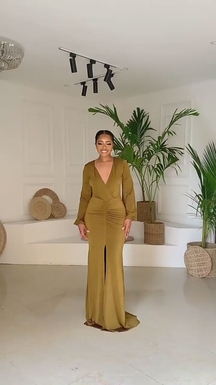 Long Sleeve Ruched Maxi Dress