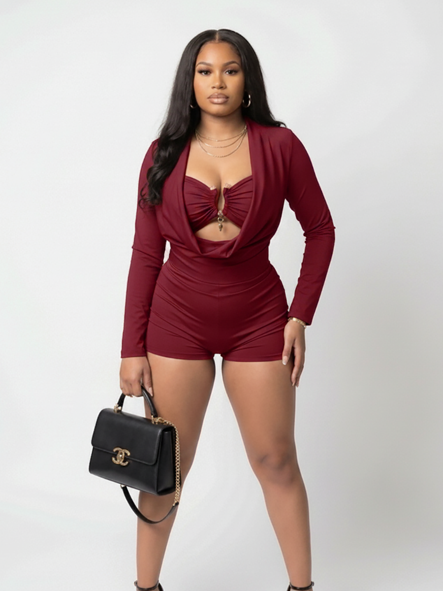 Strapless Metal Detail Top Romper Set