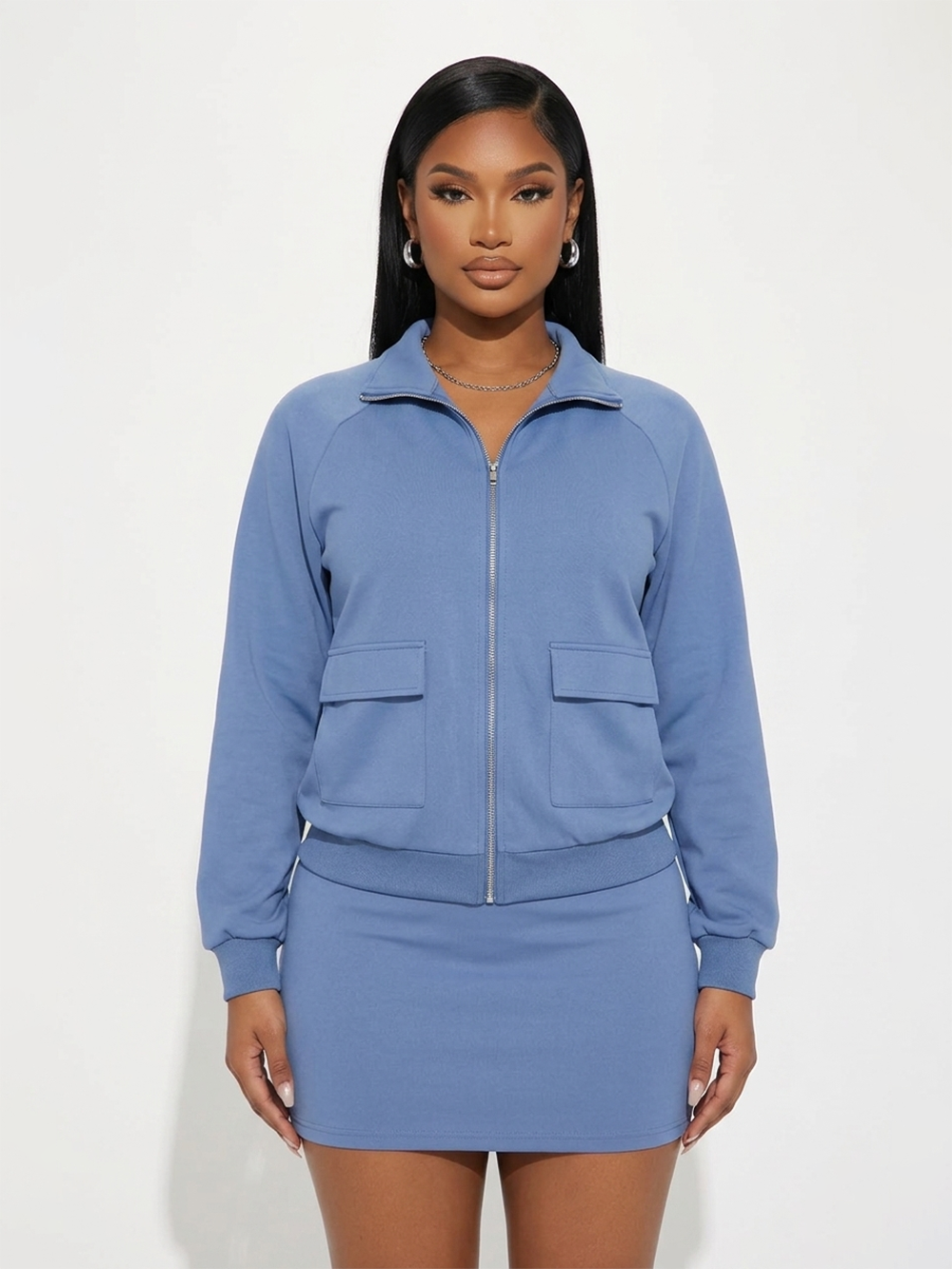 Zip Jacket Mini Skirt Set