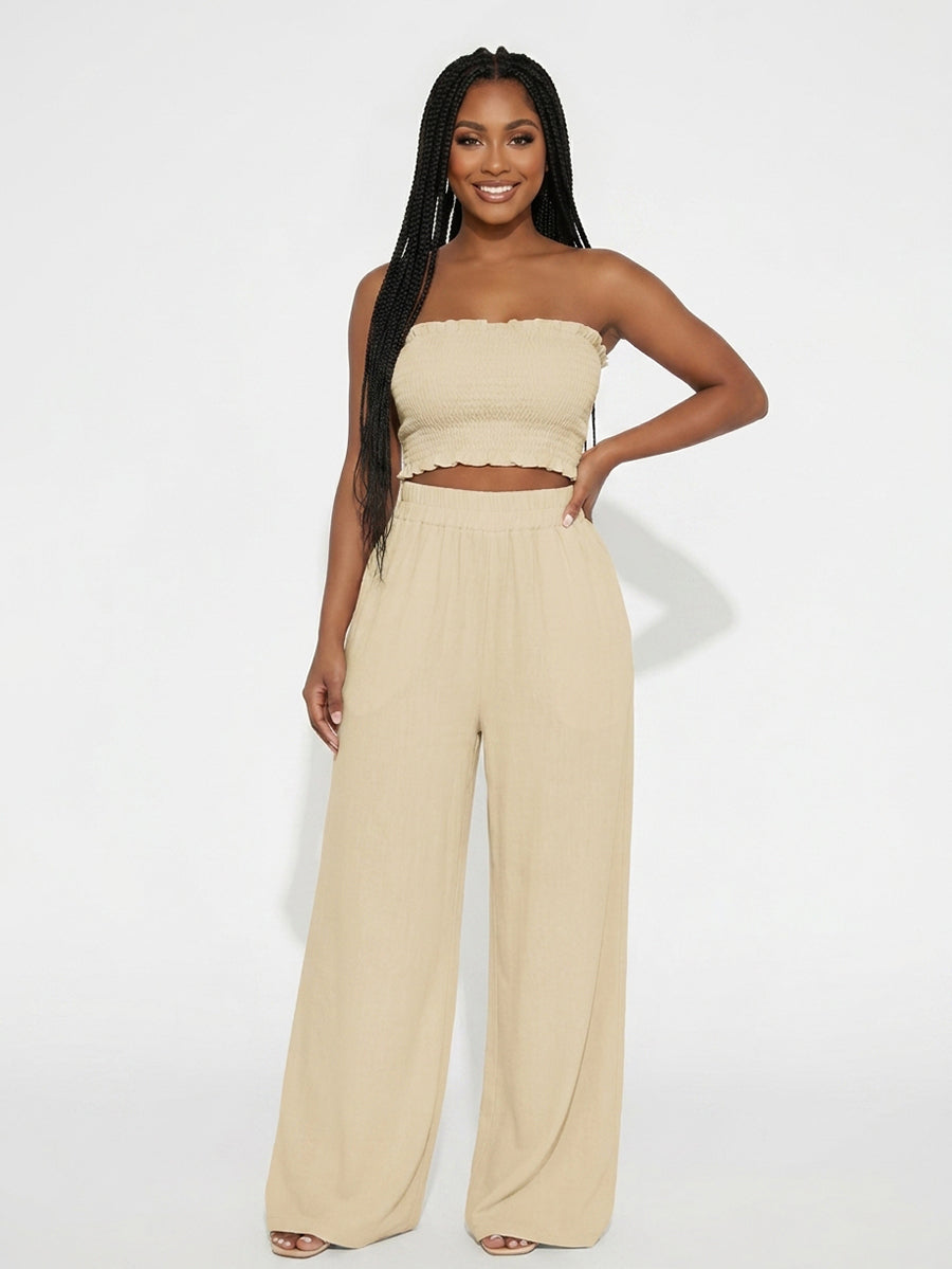 Knot Front Crop Top Wide Leg Pants Set