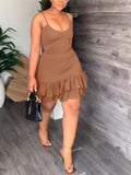 Spaghetti Strap Cut Out Ruffle Mini Dress