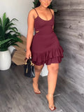 Spaghetti Strap Cut Out Ruffle Mini Dress