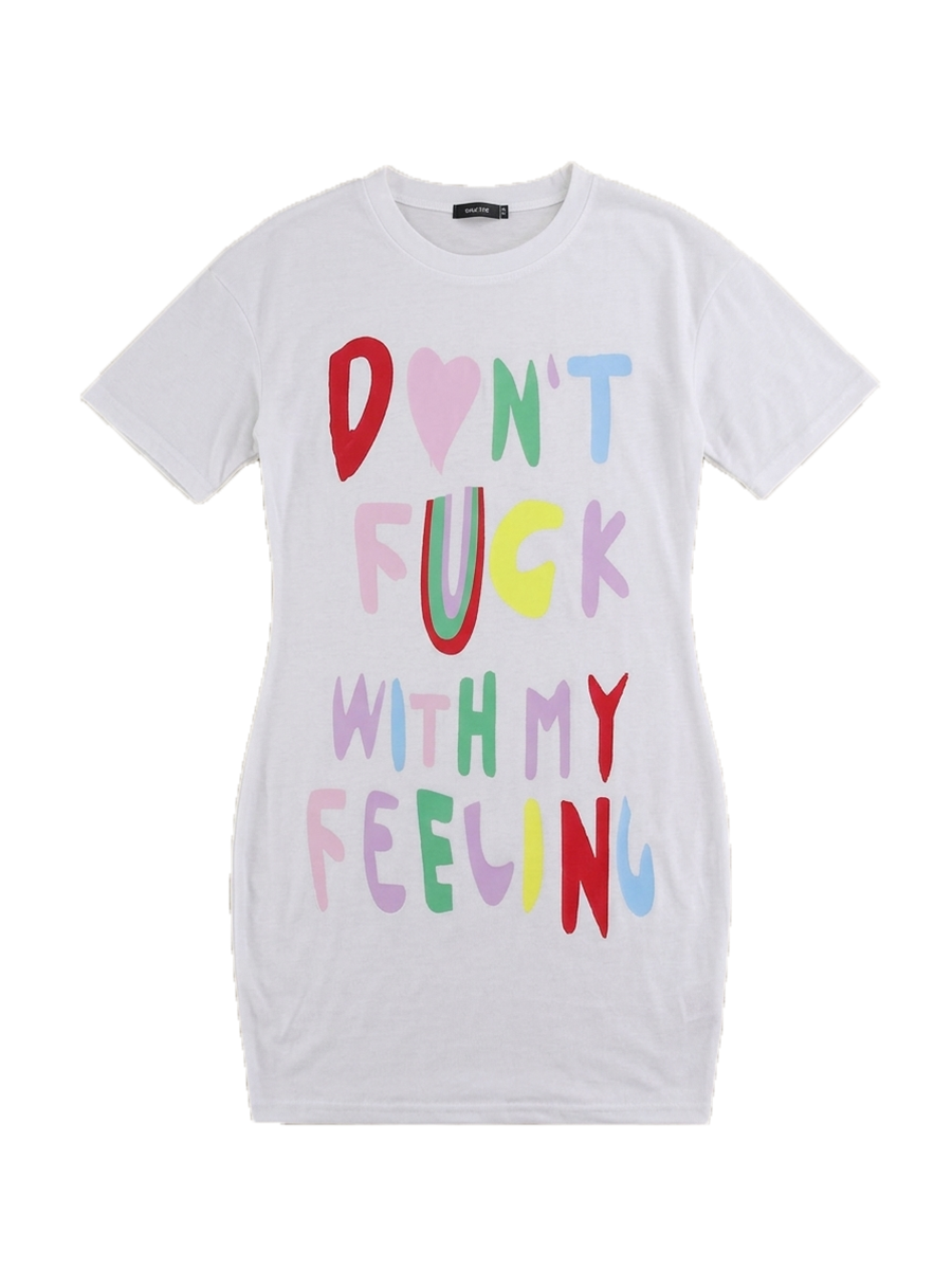 Colorblock Letter Print T Shirt Mini Dress