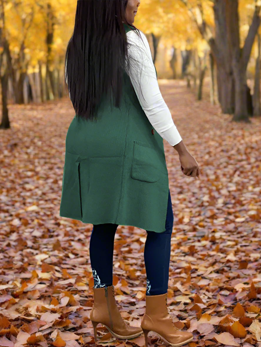 Solid Color Lapel Sleeveless Button Down Vest Jacket