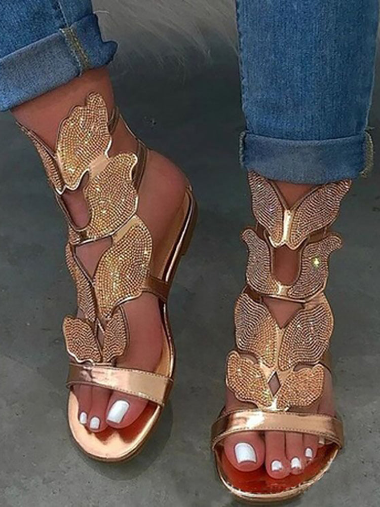 Rhinestone Butterfly Flat Sandal