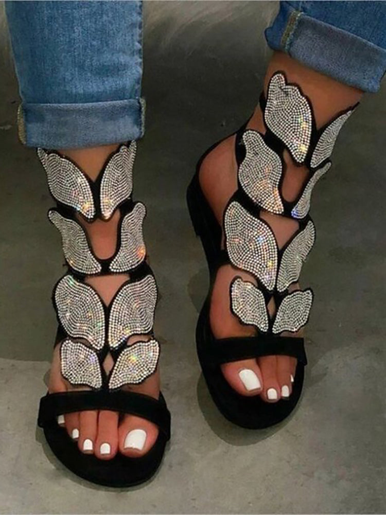 Rhinestone Butterfly Flat Sandal