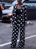 Two-Piece Polka Dot Print Pants Set with Belt