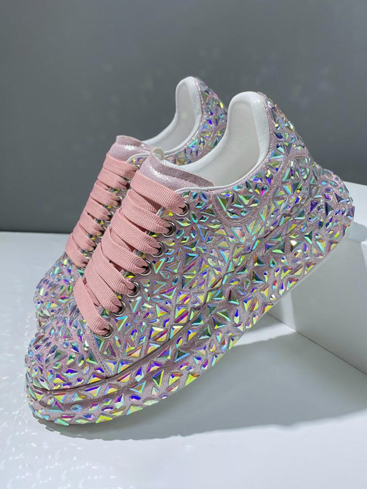 Rhinestone Lace-Up Chunky Sneaker
