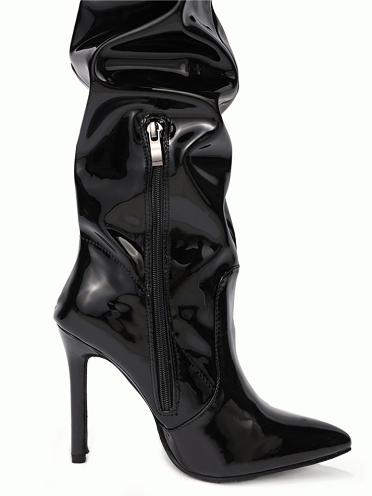 Glossy Leather Pointed Toe Stiletto Boots