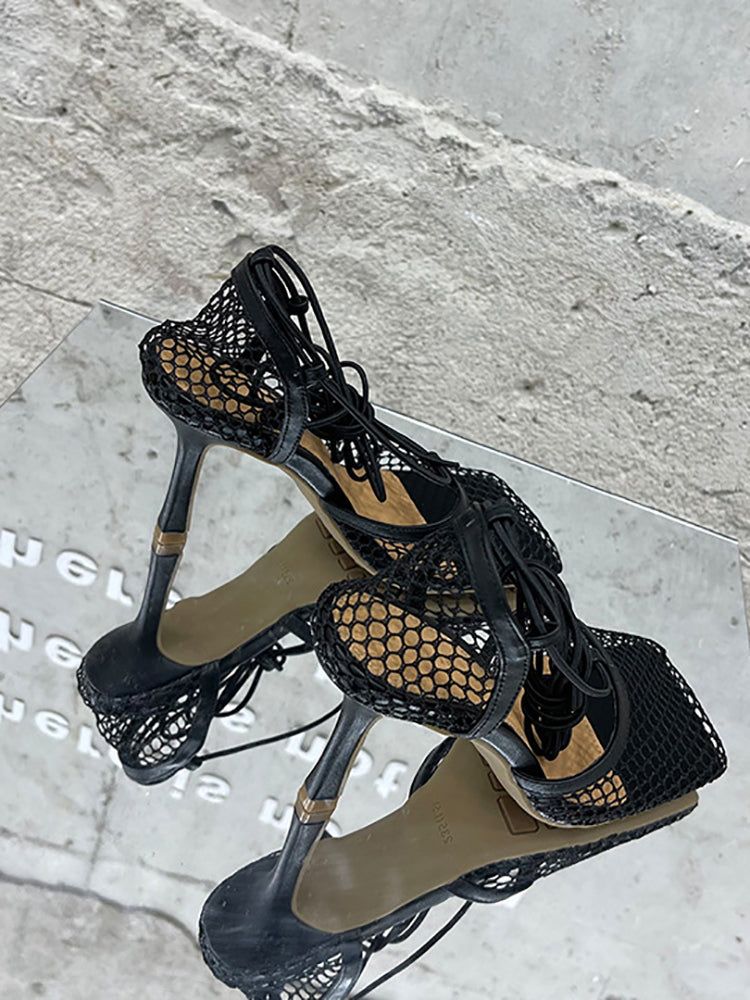 Hollow Out  Crossed Straps High Heel Sandal